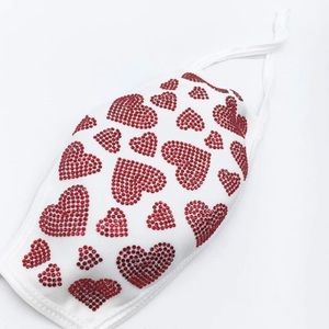 Red Hearts Crystal Bling Face Mask
